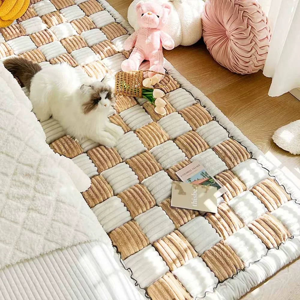 CWV Waterproof Plaid Coral Fleece Pet Bed Mat Cover