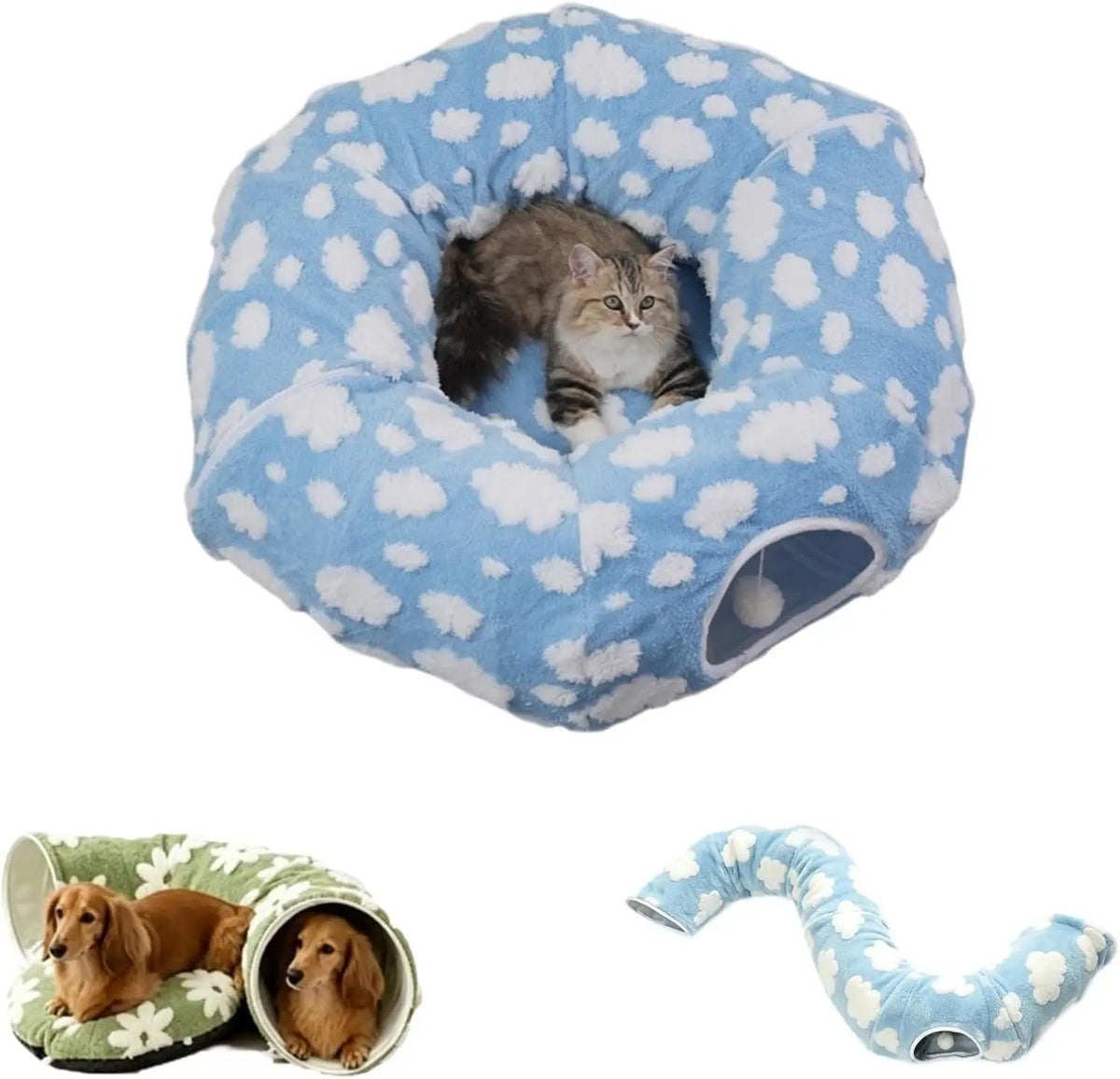 Dachshund Tunnel Bed Flower Design Plush Foldable Dog Bed