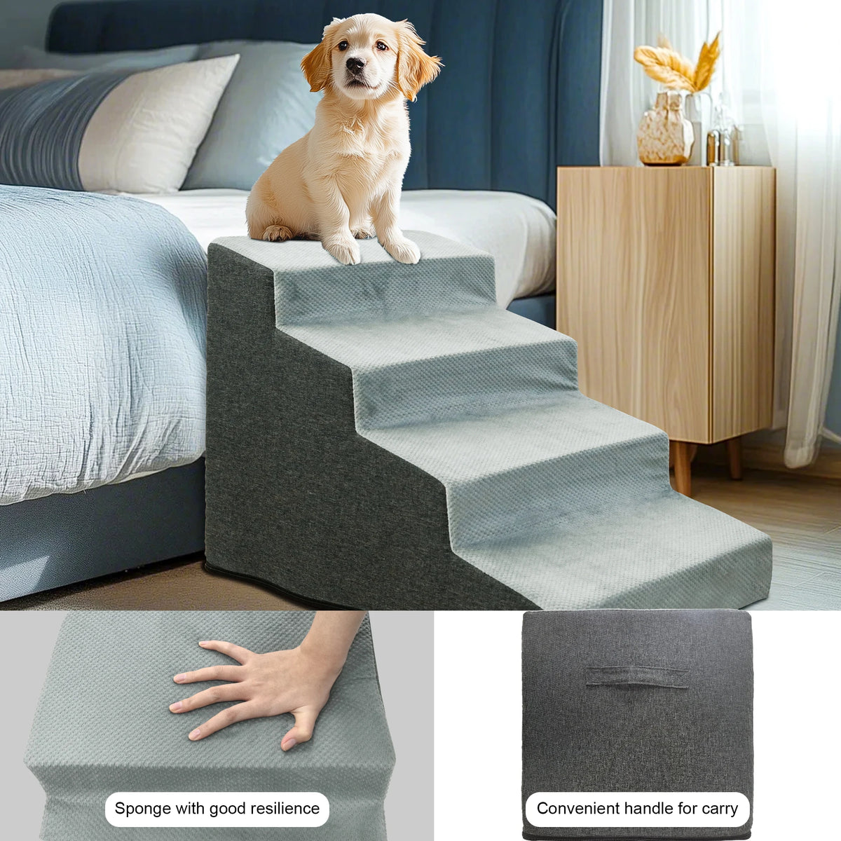 Foam Dog Stairs for Beds and Sofas With Non-Slip Surface