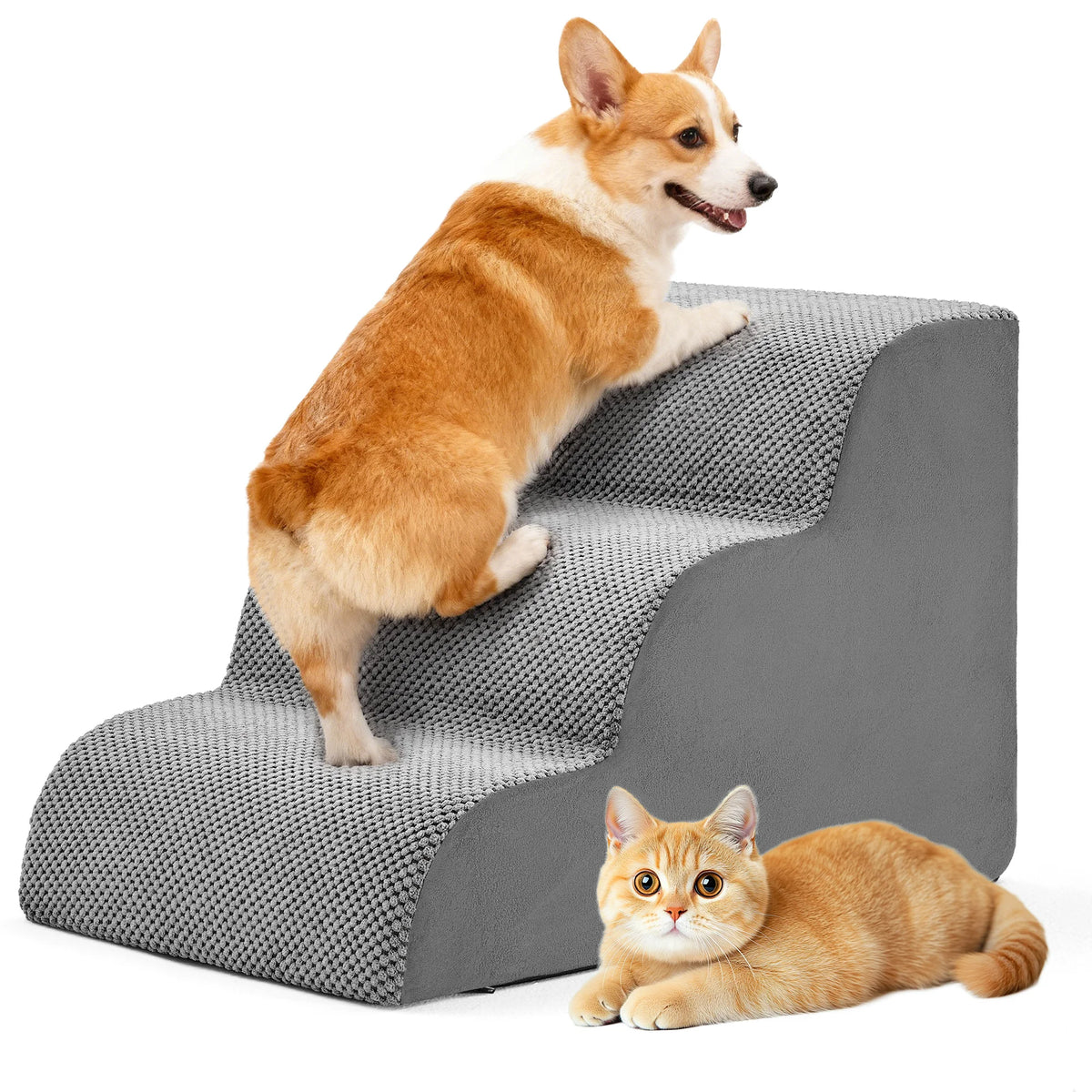 JHK High-Density Foam Curved Dog Stairs Ramp for Small Dogs