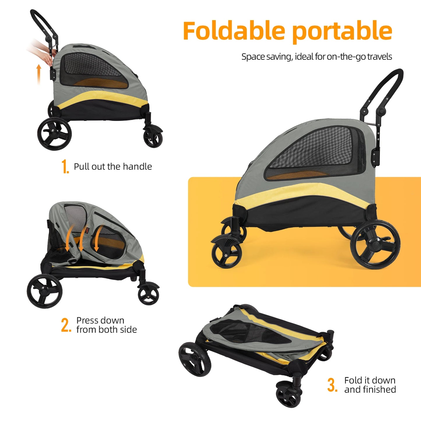 Breed Dog Stroller Four Wheel Foldable Jogger Wagon Carrier