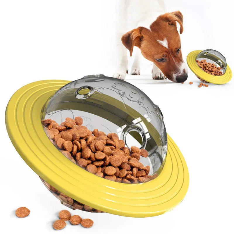Chew Proof Flying Saucer Dog Toy Treat Dispenser Wobble Ball