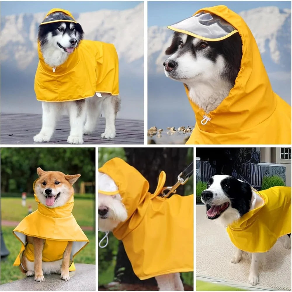 Adjustable Waterproof Dog Raincoat with Clear Hood Lightweight Pet Jacket with Leash Hole Perfect Outdoors Rainy Weather