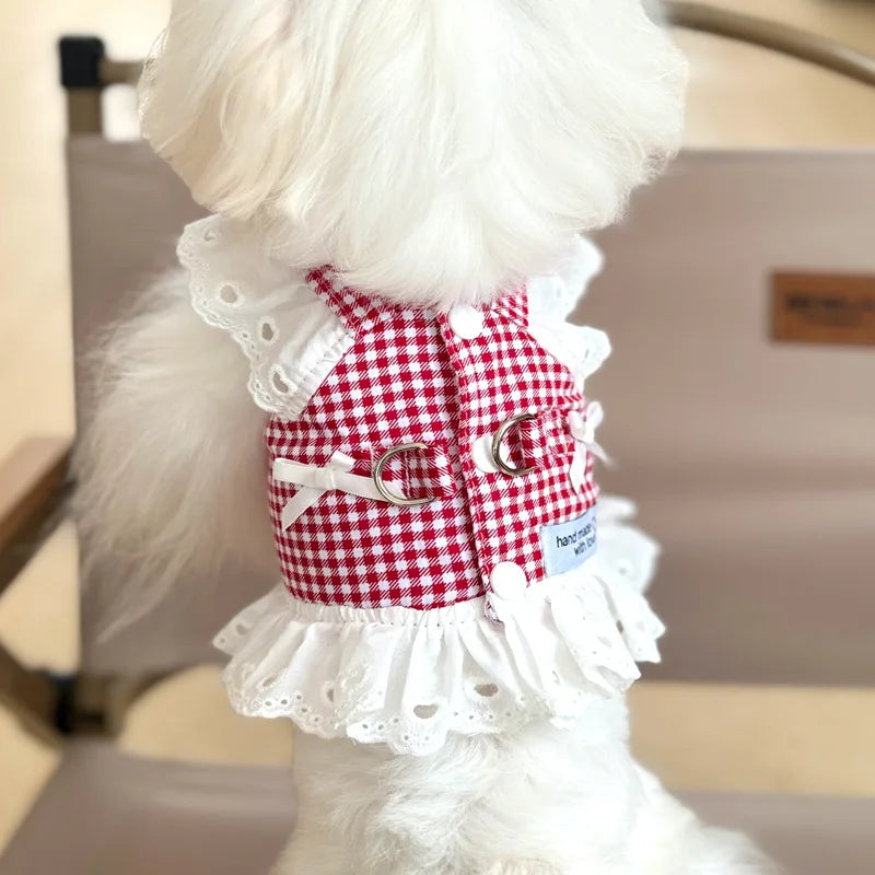 Miss Doggy Plaid Lace Harness Vest for Dogs Summer Clothes