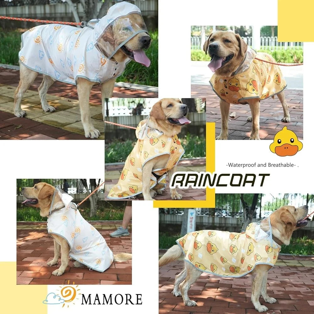 Waterproof Dog Raincoat Poncho with Hood Reflective Adjustable Small Medium Large Dogs Packable Windproof Breathable