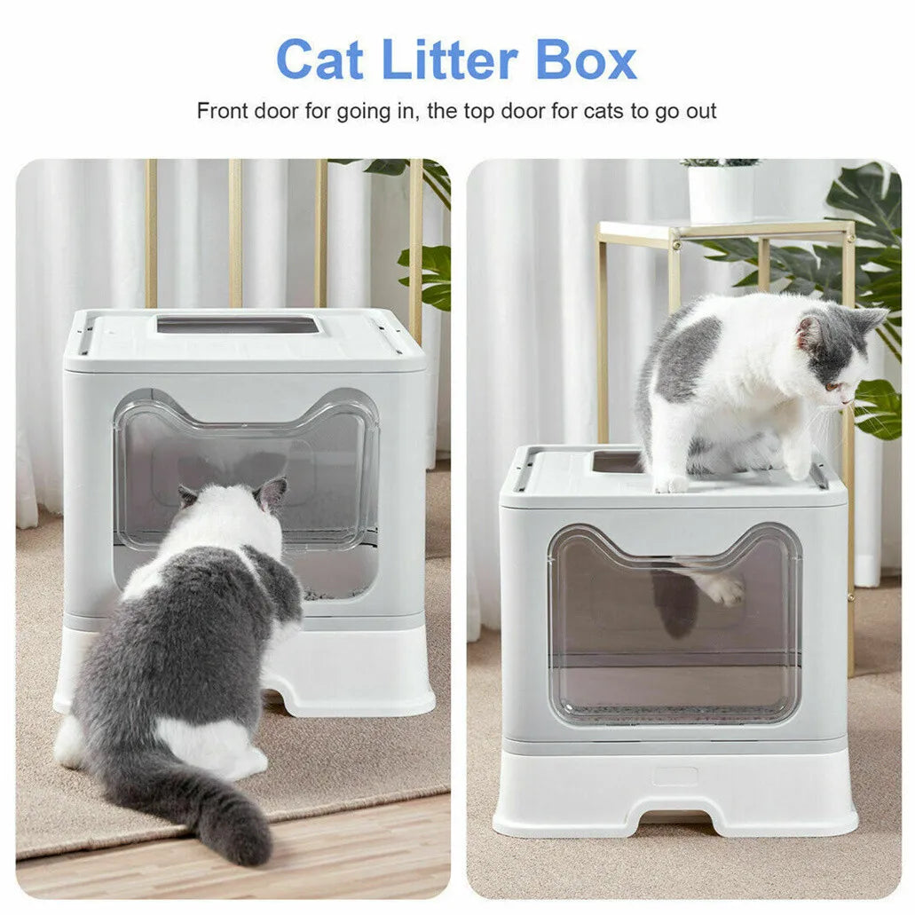 Easy Clean Cat Litter Box with Drawer and Splash Guard