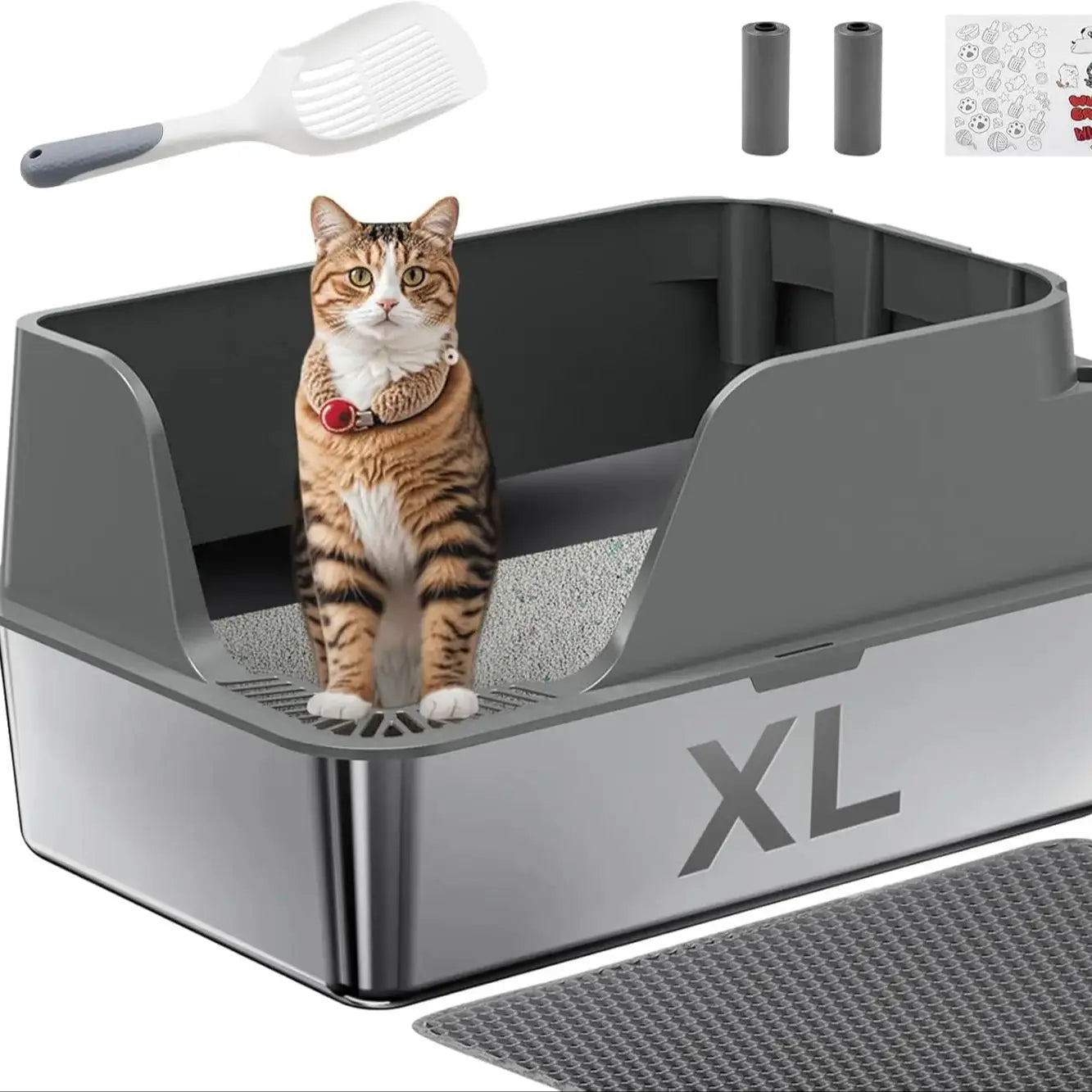 Stainless Steel Cat Litter Box Semi Closed Splash Proof Leakproof