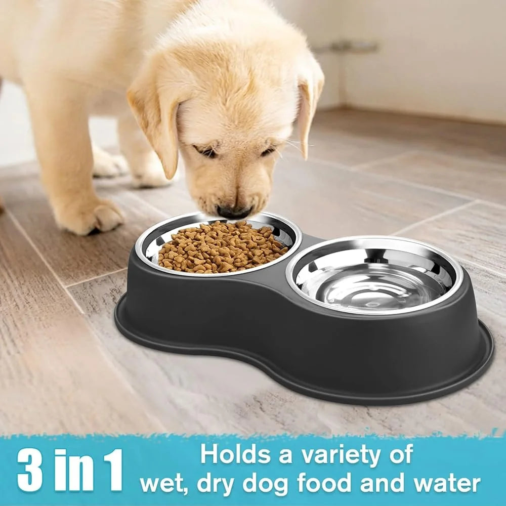 Hign-concerned Double Dog Bowls Stainless Steel Anti Skid
