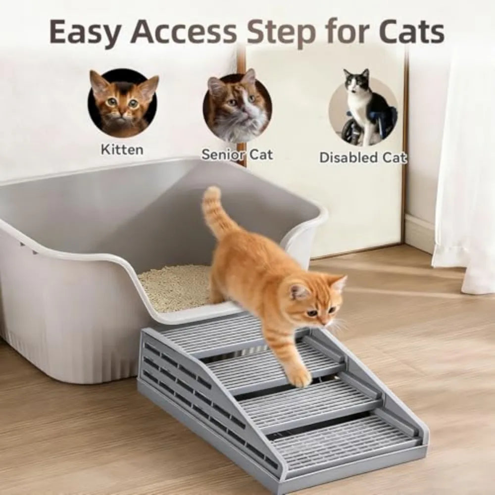 Adjustable Cat Litter Box Steps with Filter and Anti Tracking