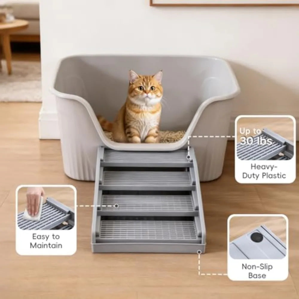 Adjustable Cat Litter Box Steps with Filter and Anti Tracking