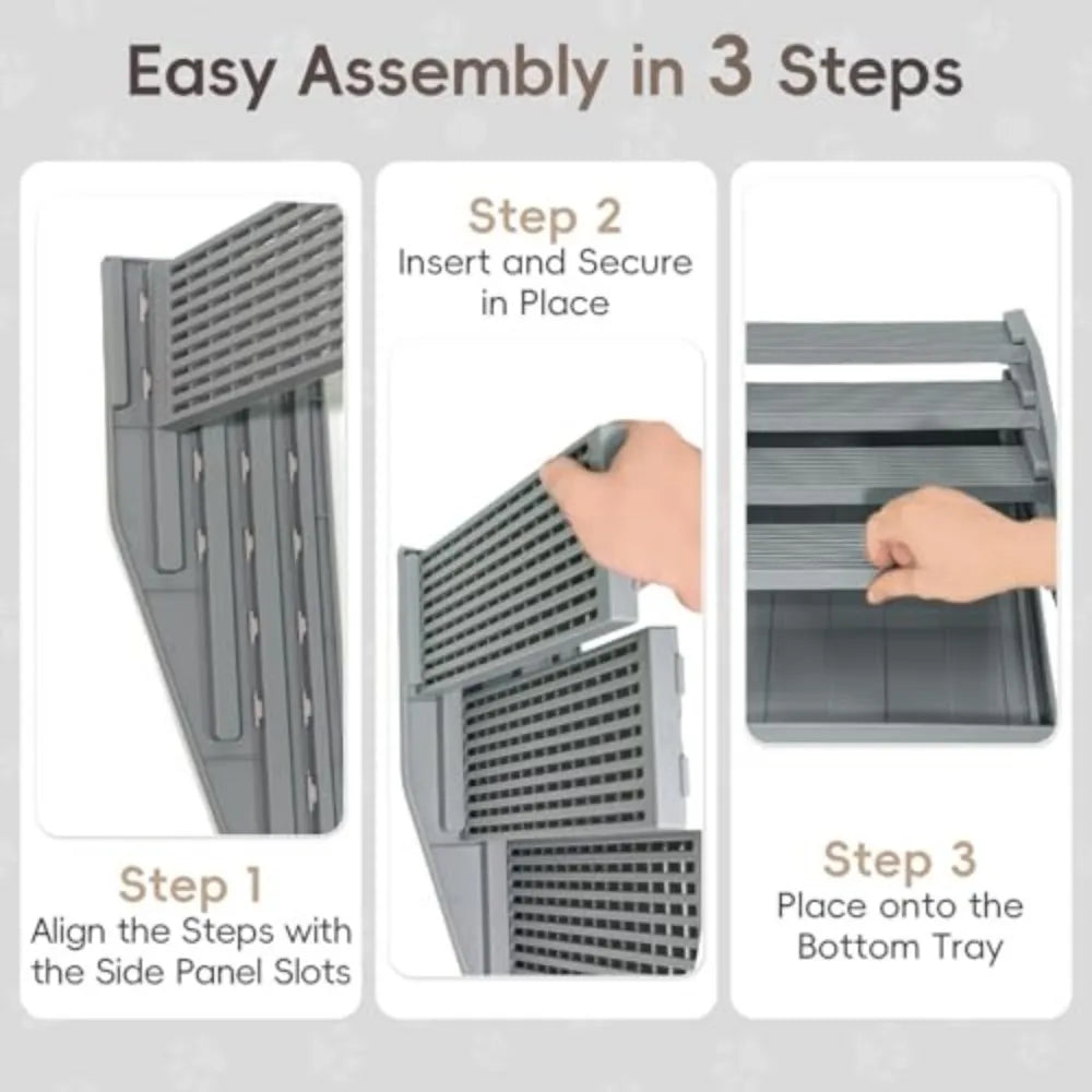 Adjustable Cat Litter Box Steps with Filter and Anti Tracking