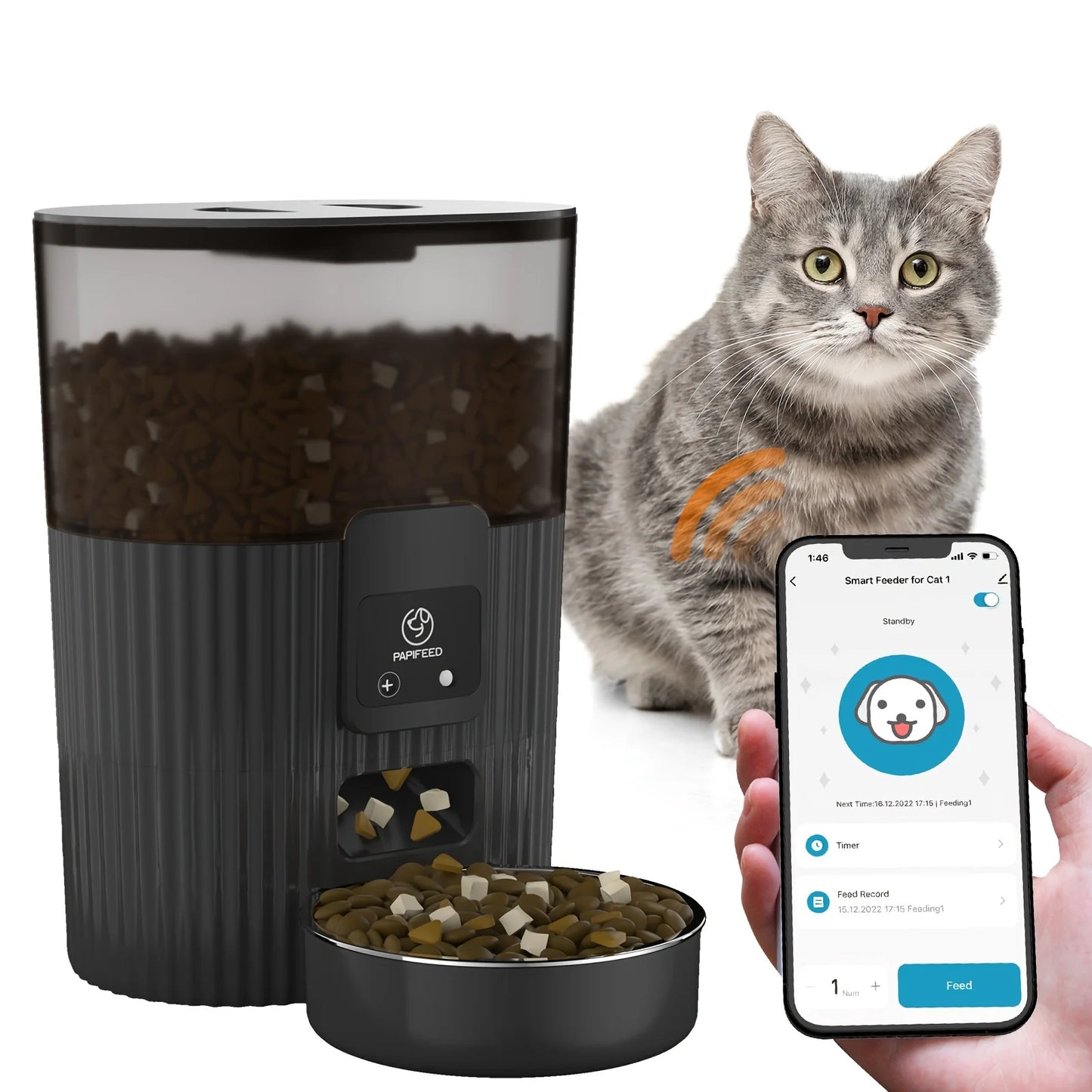 PAPIFEED Cat Automatic Feeder Smart Pet Food Dispenser WiFi