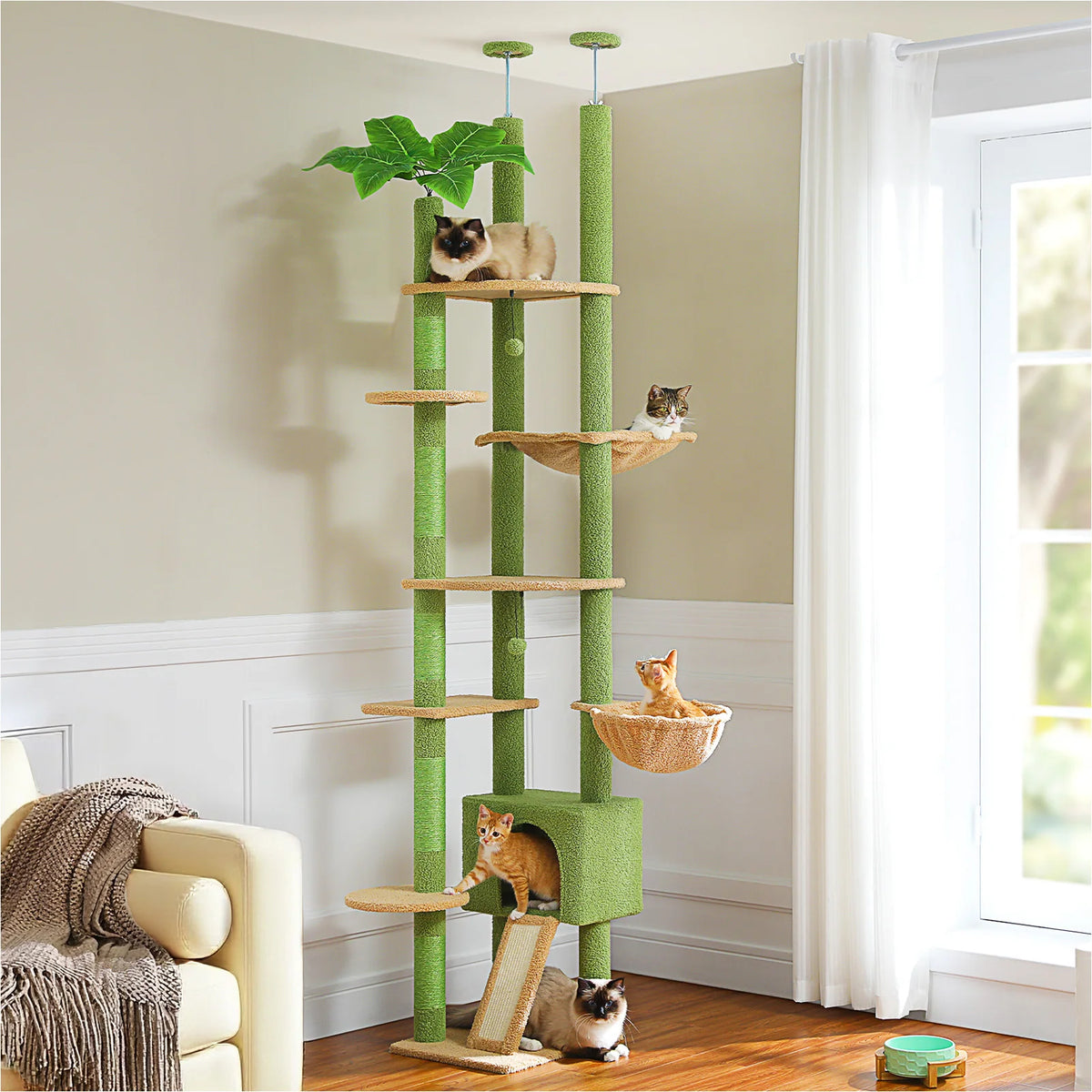 PAWZ Road Wooden Cat Tree with Hammock and Scratching Posts