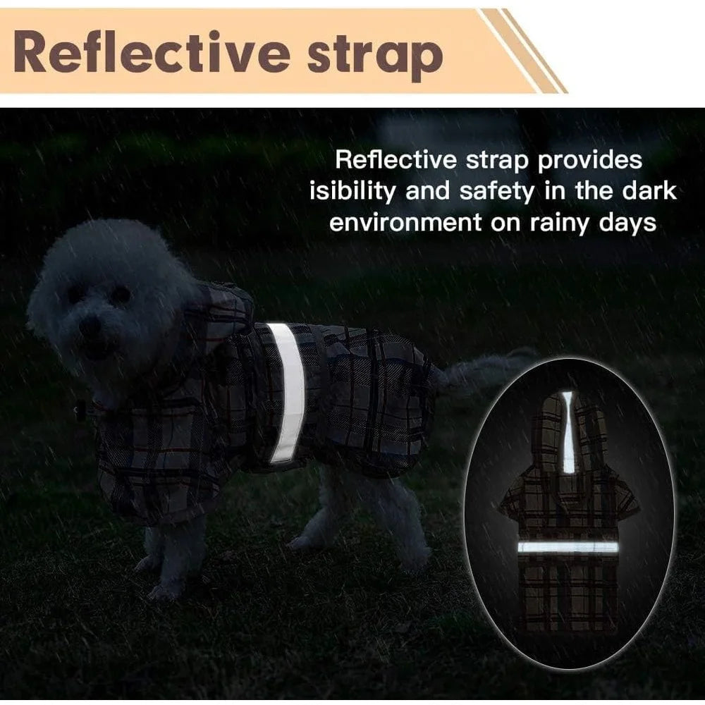 Hooded Dog Raincoat Waterproof Slicker Poncho Large Breeds with Leash Hole Adjustable Reflective Lightweight Outdoor Jacket