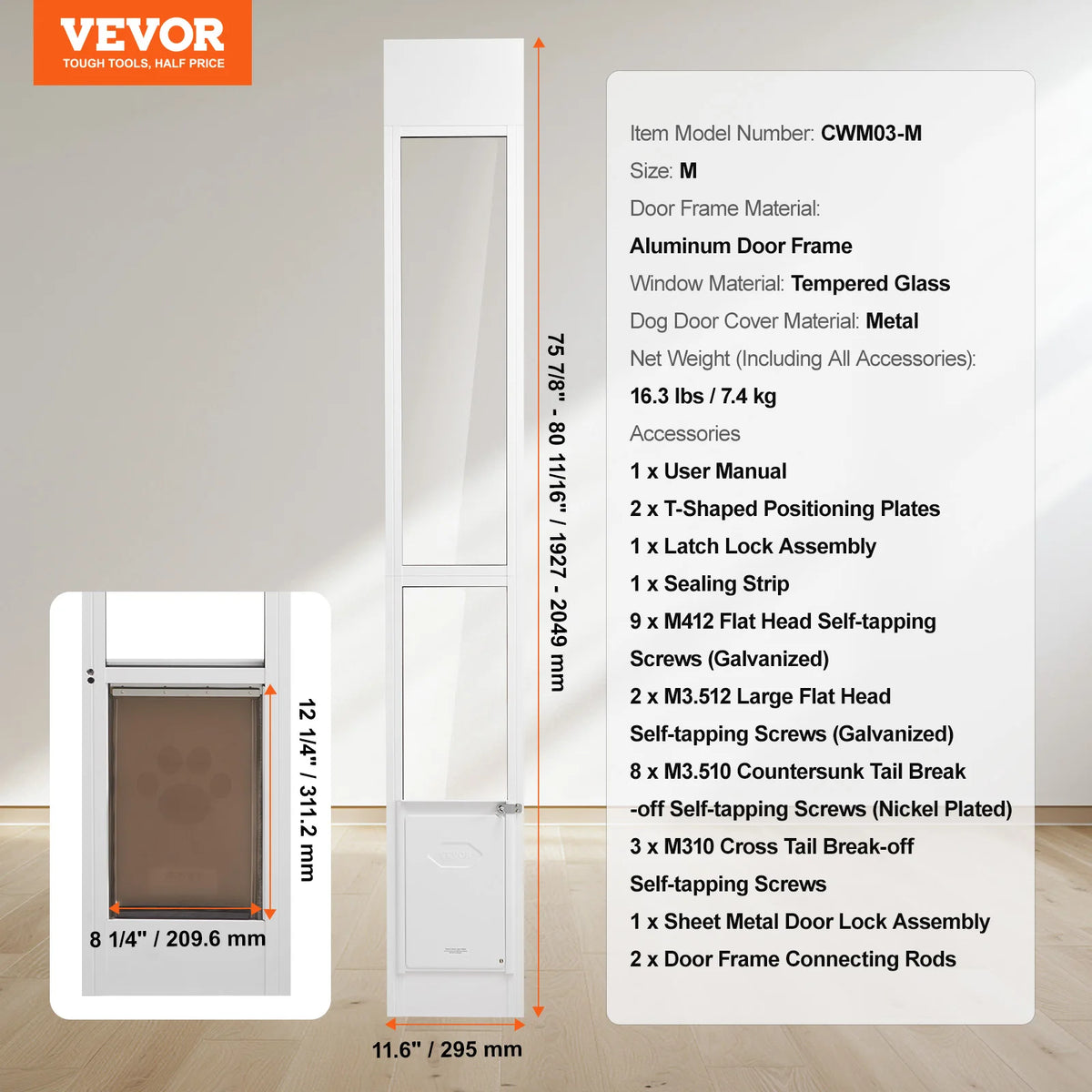 SucceBuy Adjustable Sliding Glass Door Dog Door With Aluminum Frame