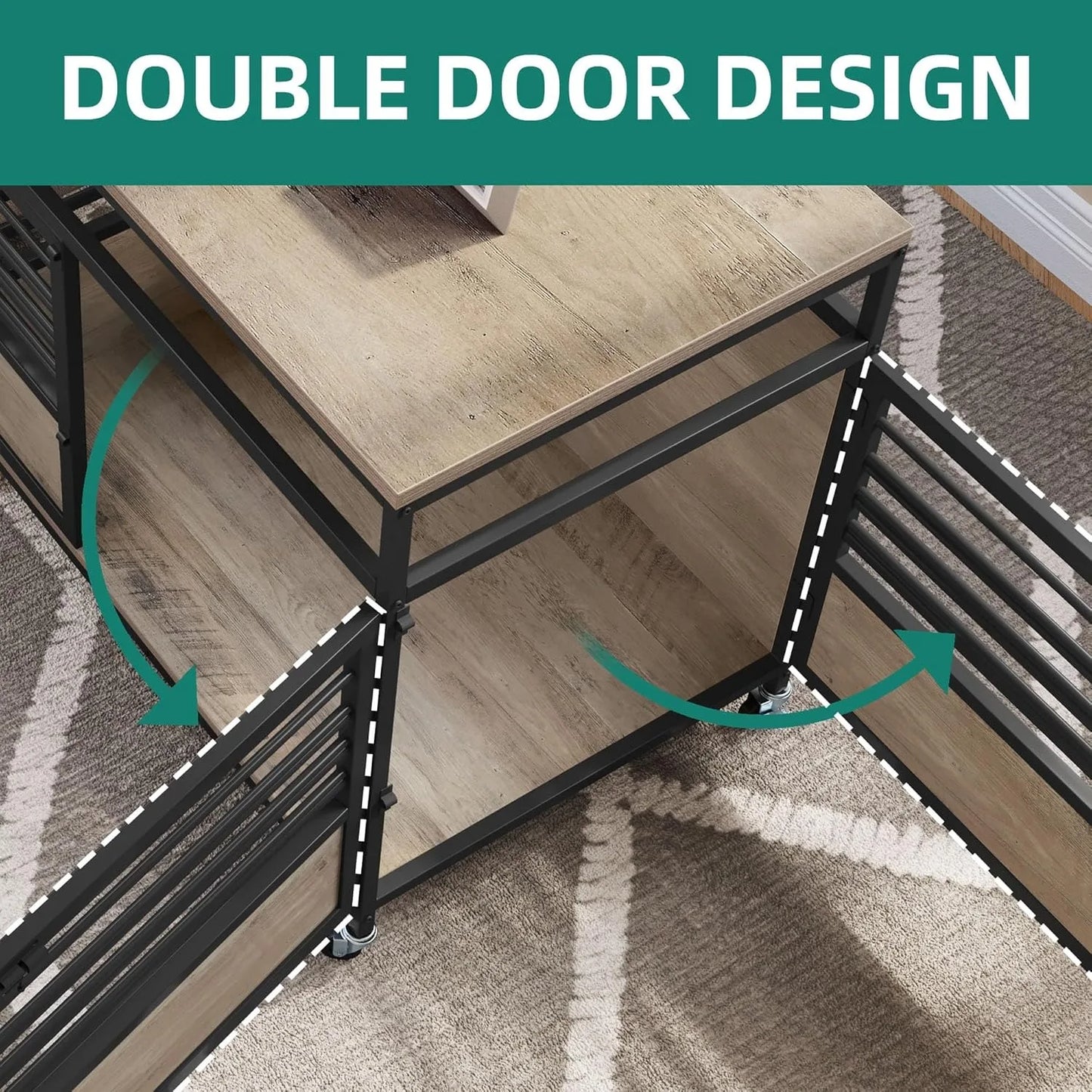 ZUIJI Heavy Duty Wooden Dog Crate Table With Wheels