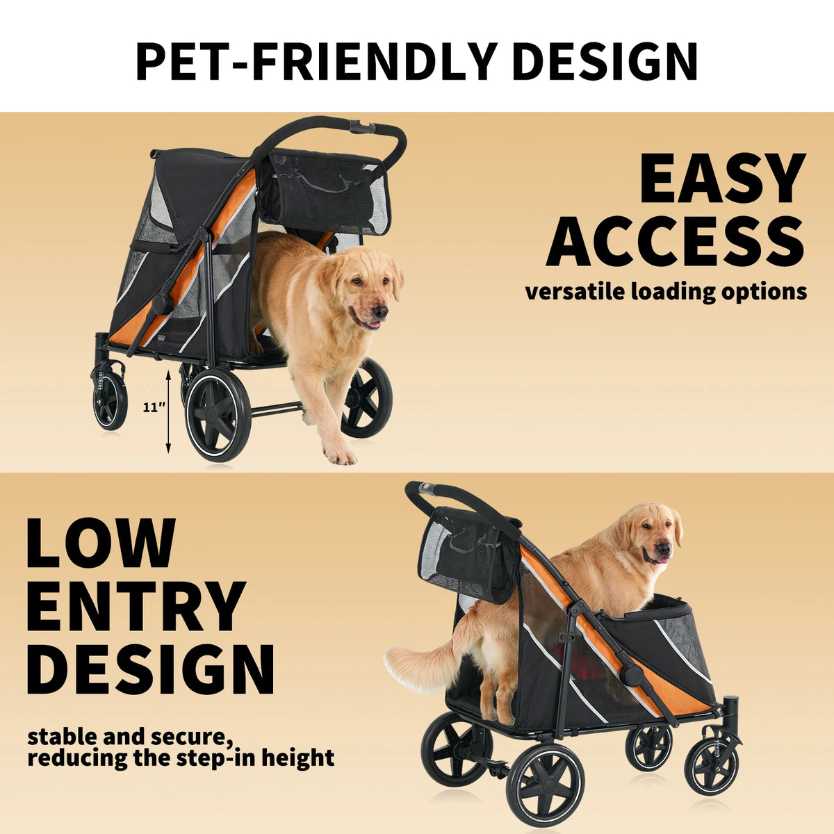 Foldable Pet Stroller for Large and Medium Dogs with Canopy