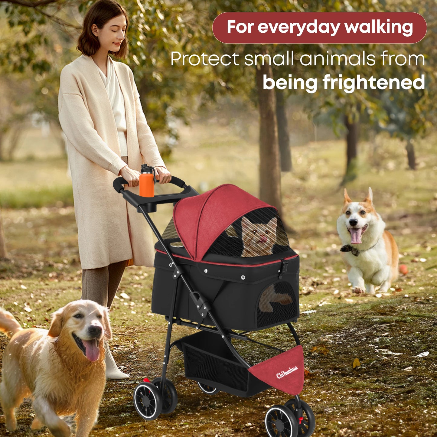 CHIHUAHUA Pet Stroller Three Wheel Foldable Travel Carrier Outdoor