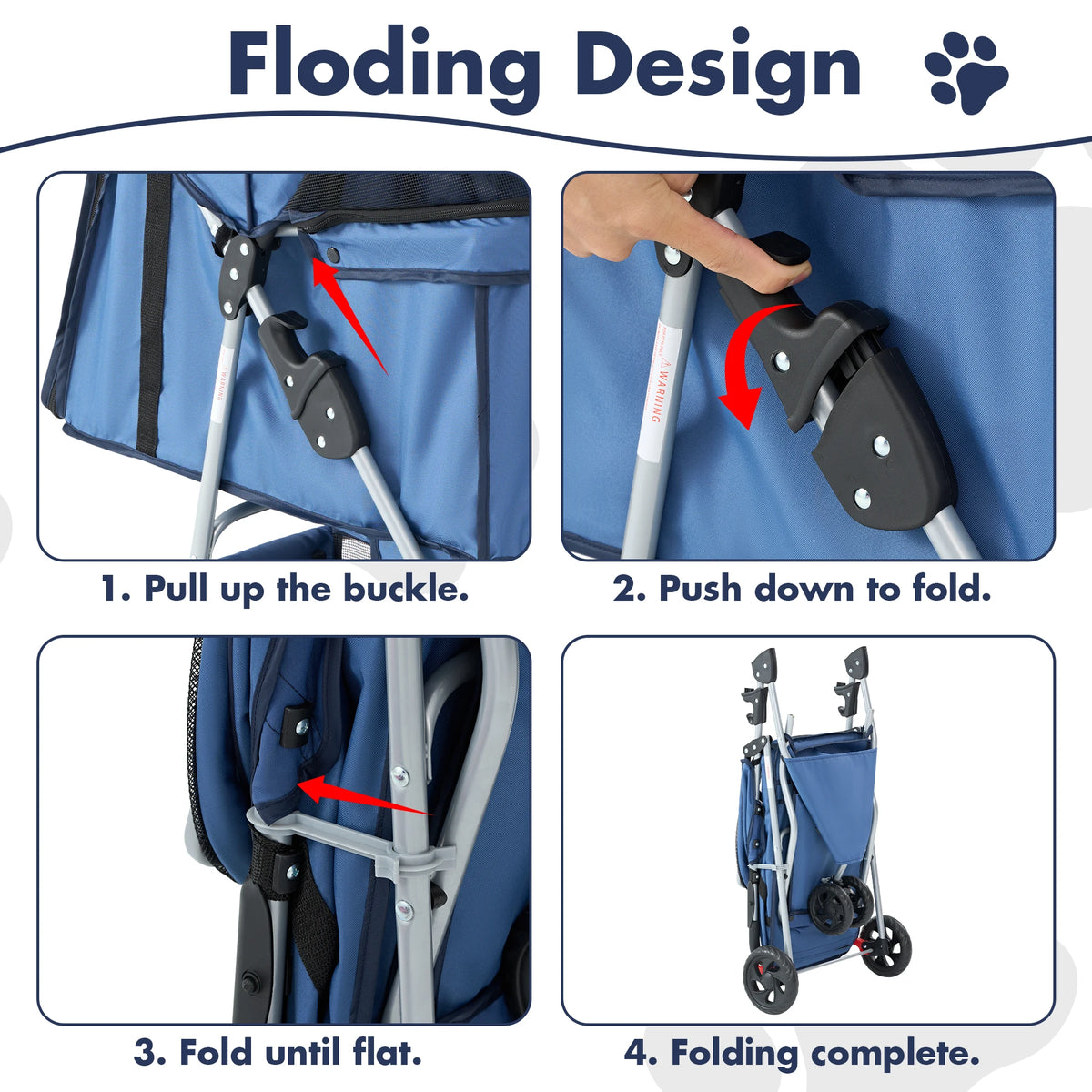 DUMOS Three Wheel Foldable Pet Stroller for Dogs and Cats