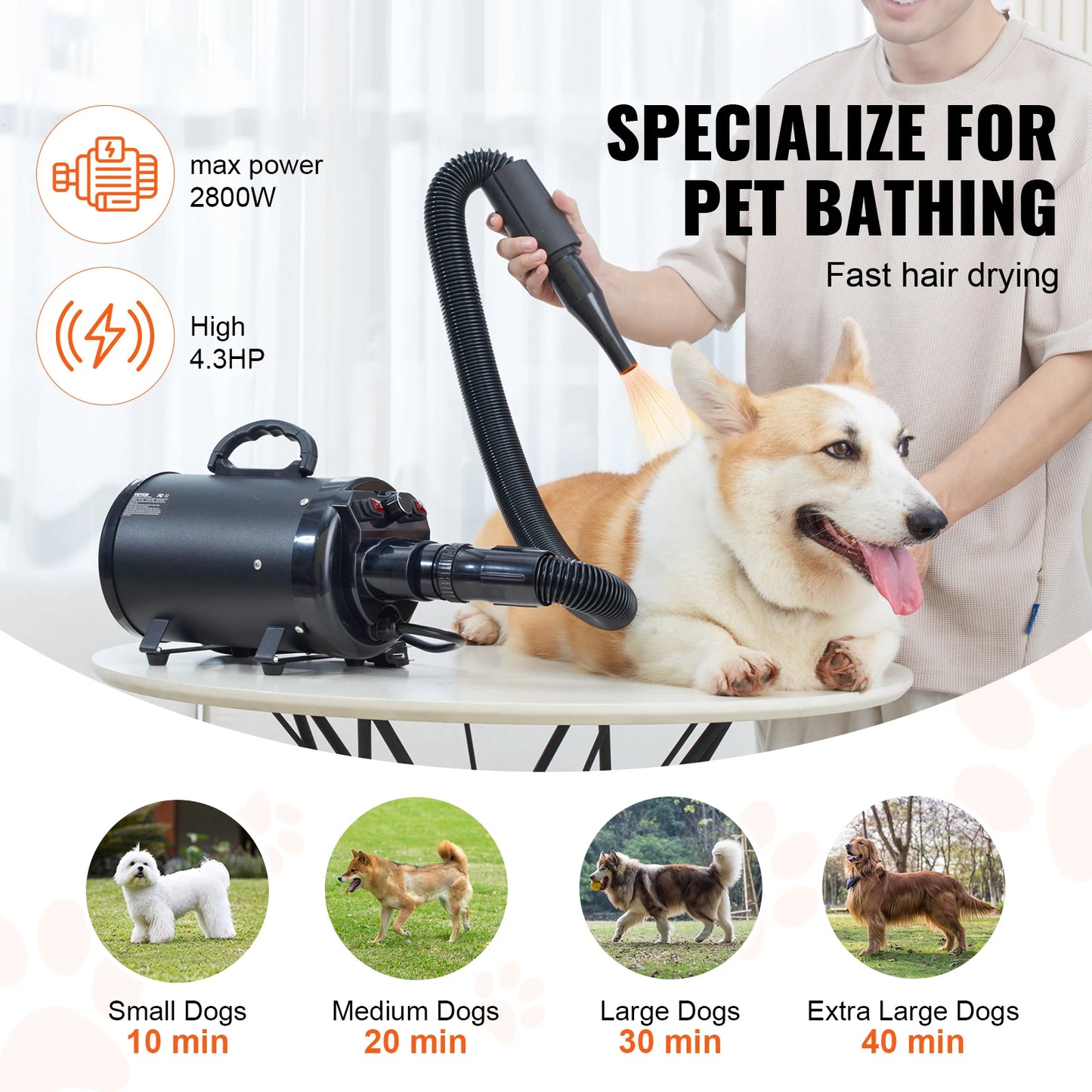 SucceBuy 2000W Dog Blow Dryer With Adjustable Speed