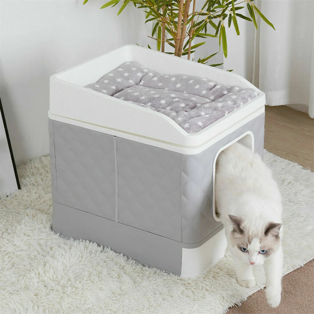 Cat Litter Box Enclosure Hidden Cabinet With Top Cushion Mat