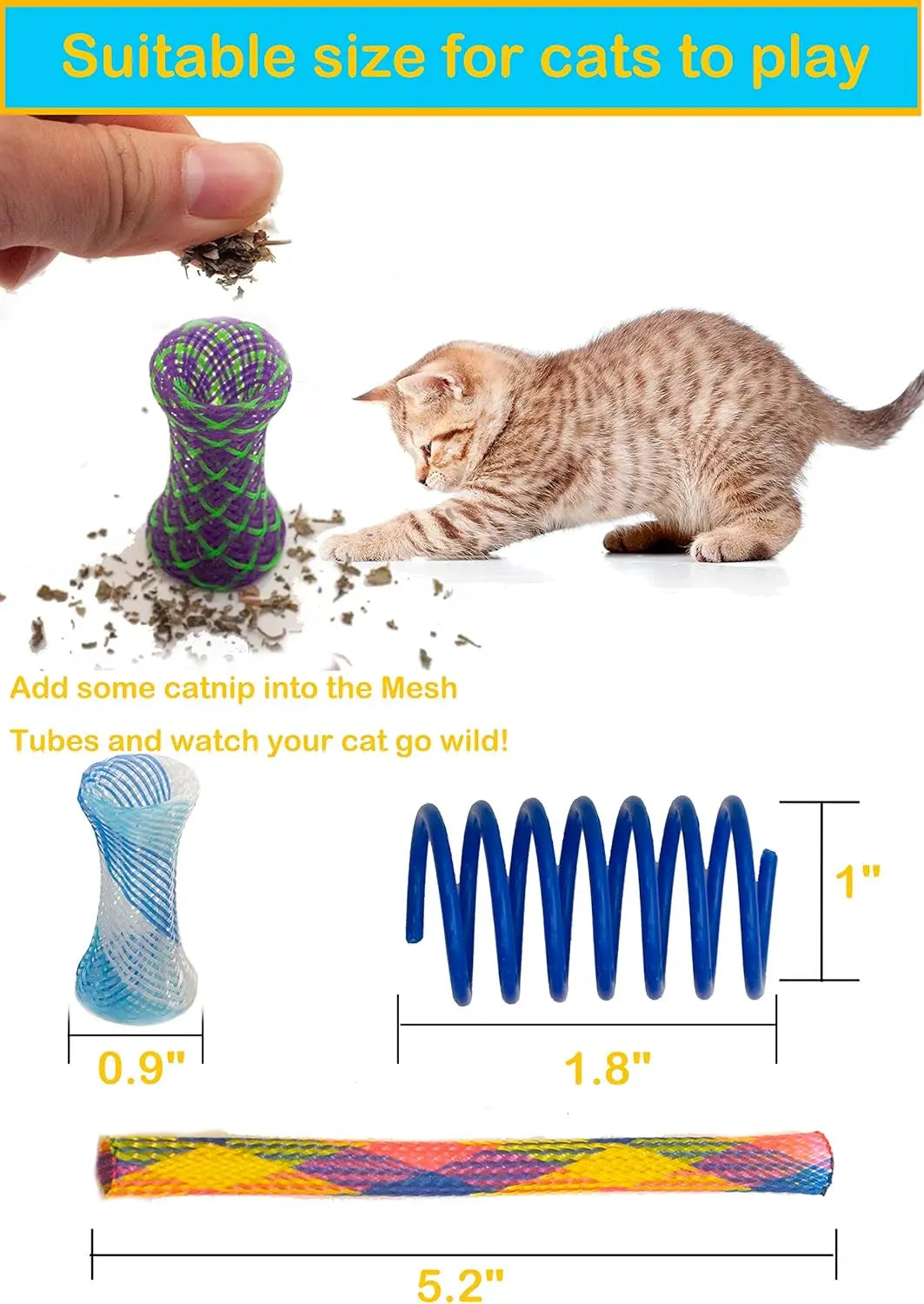 Cat Spring Toy With Catnip Mesh Tubes Indoor Cats Playful