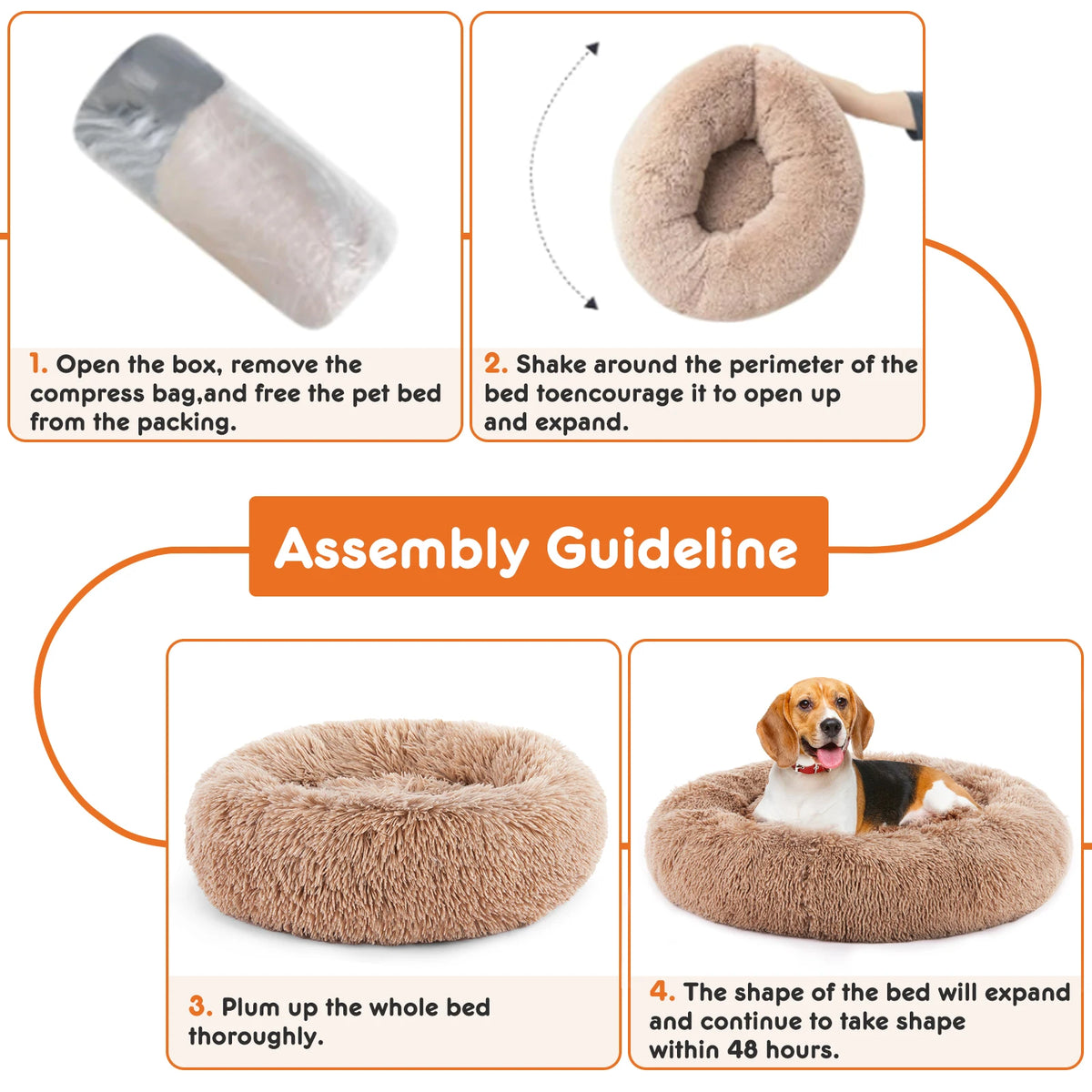 JHK Washable Calming Plush Faux Fur Dog Bed with Grip