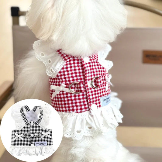 Miss Doggy Plaid Lace Harness Vest for Dogs Summer Clothes
