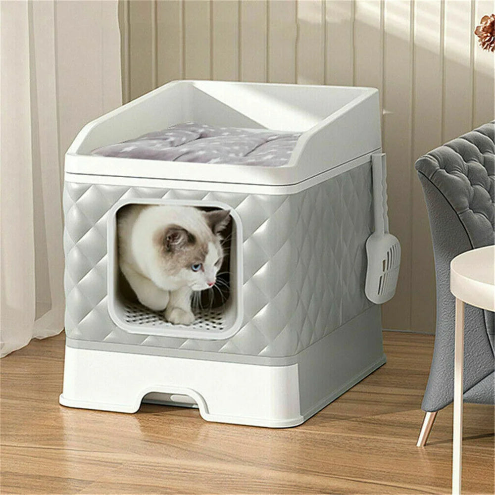 Cat Litter Box Enclosure Hidden Cabinet With Top Cushion Mat
