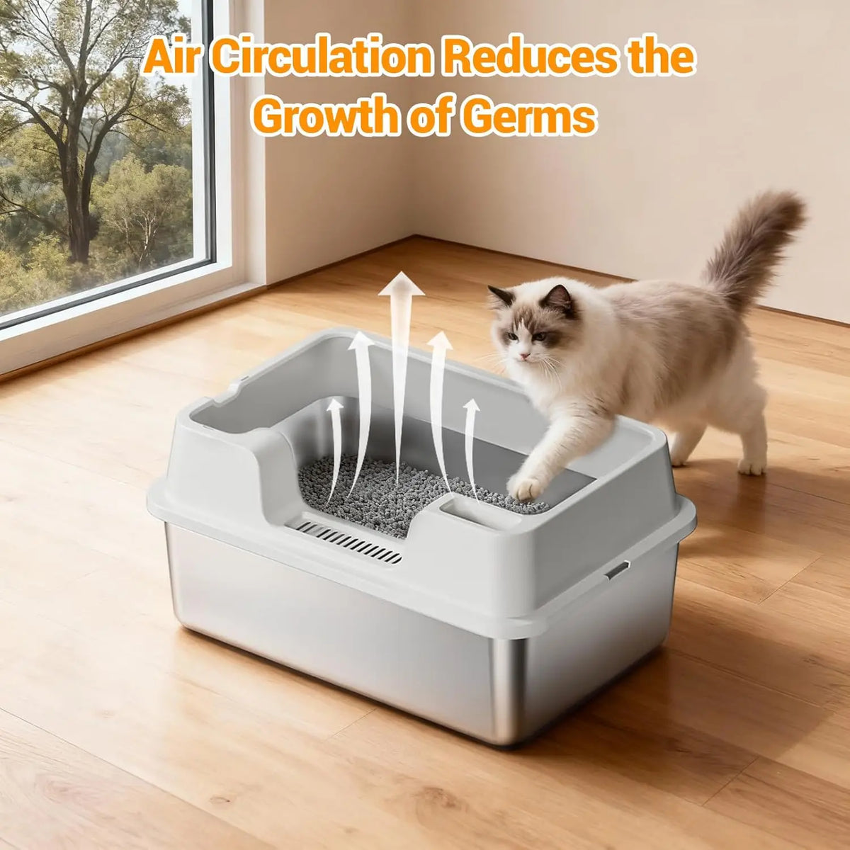 HiMISS Stainless Steel Cat Litter Box with Nonstick Base