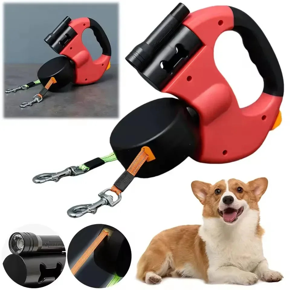 Double Headed Dog Leash With LED Light And 360 Degree Swivel