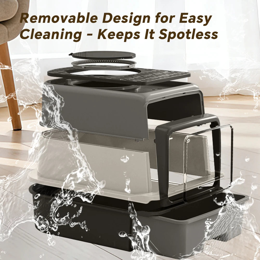 Enclosed Draw-Out Cat Litter Box With Splash-Proof Easy-Clean Design