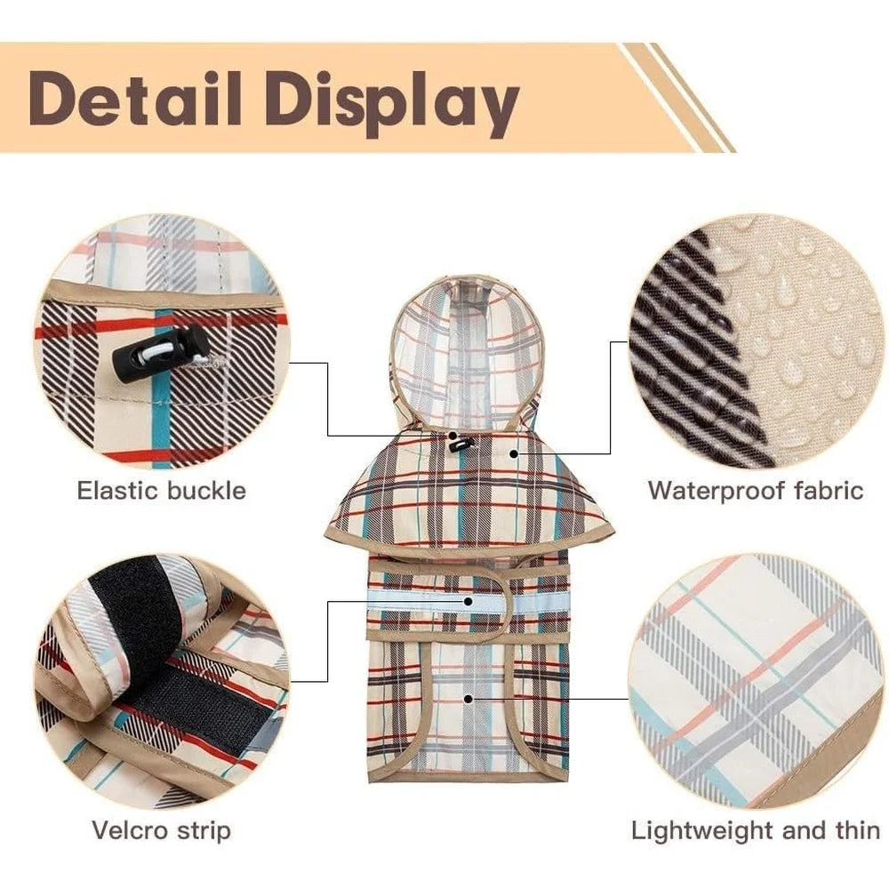 Hooded Dog Raincoat Waterproof Slicker Poncho Large Breeds with Leash Hole Adjustable Reflective Lightweight Outdoor Jacket