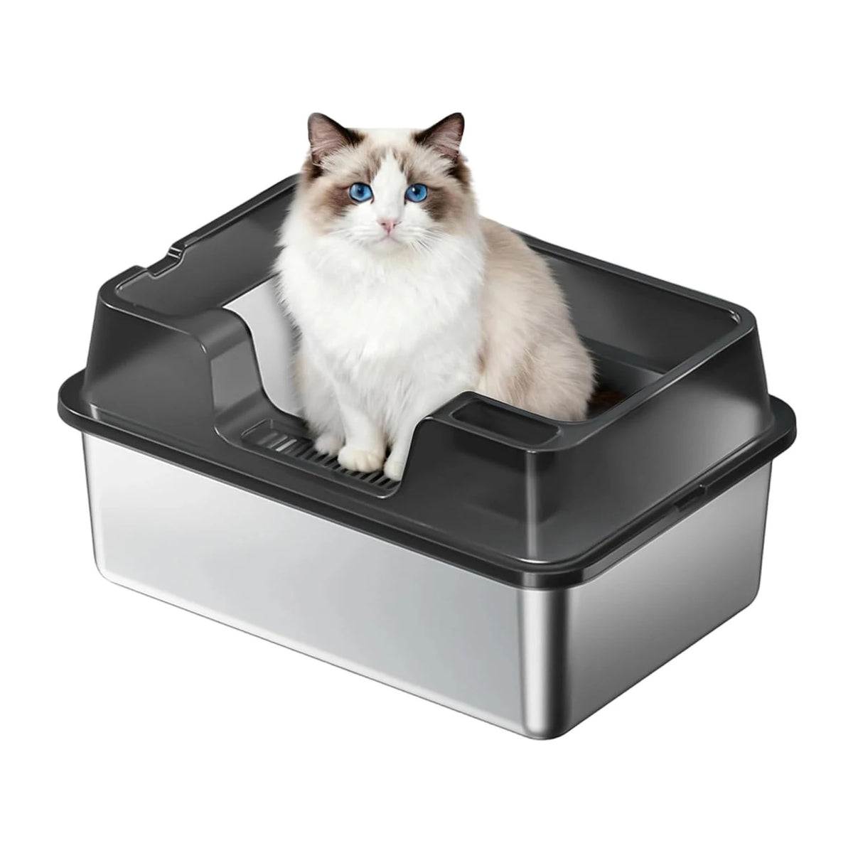 HiMISS Stainless Steel Cat Litter Box with Nonstick Base