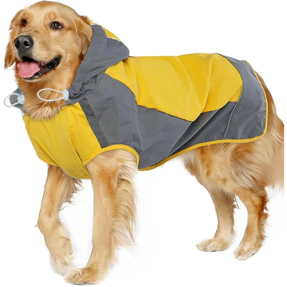 Waterproof Dog Raincoat Windproof Pet Rain Jacket with Reflective Strips Adjustable Fit Quick Dry Hooded Rain Poncho Outdoor