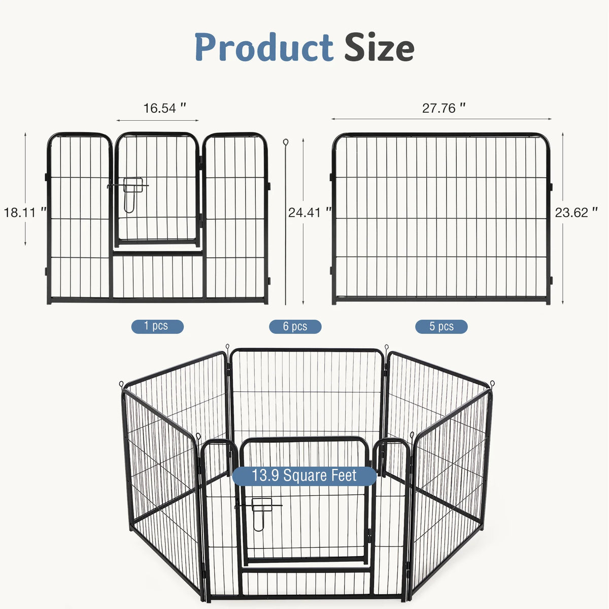 JHK Foldable Metal Dog Playpen Fence for Indoor Outdoor Exercise