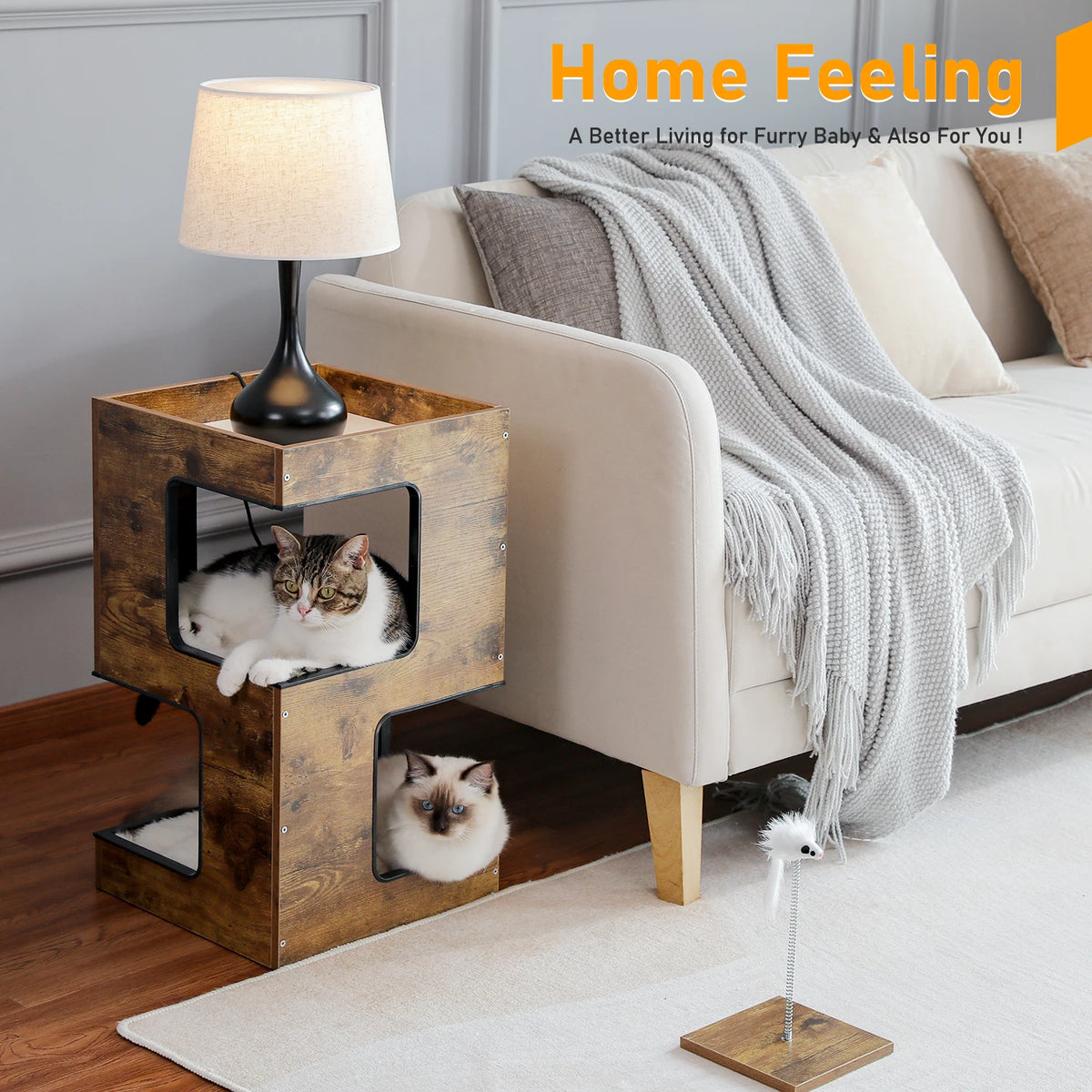 PAWZ Road Wooden Cat Condo Bed with Scratching Pad
