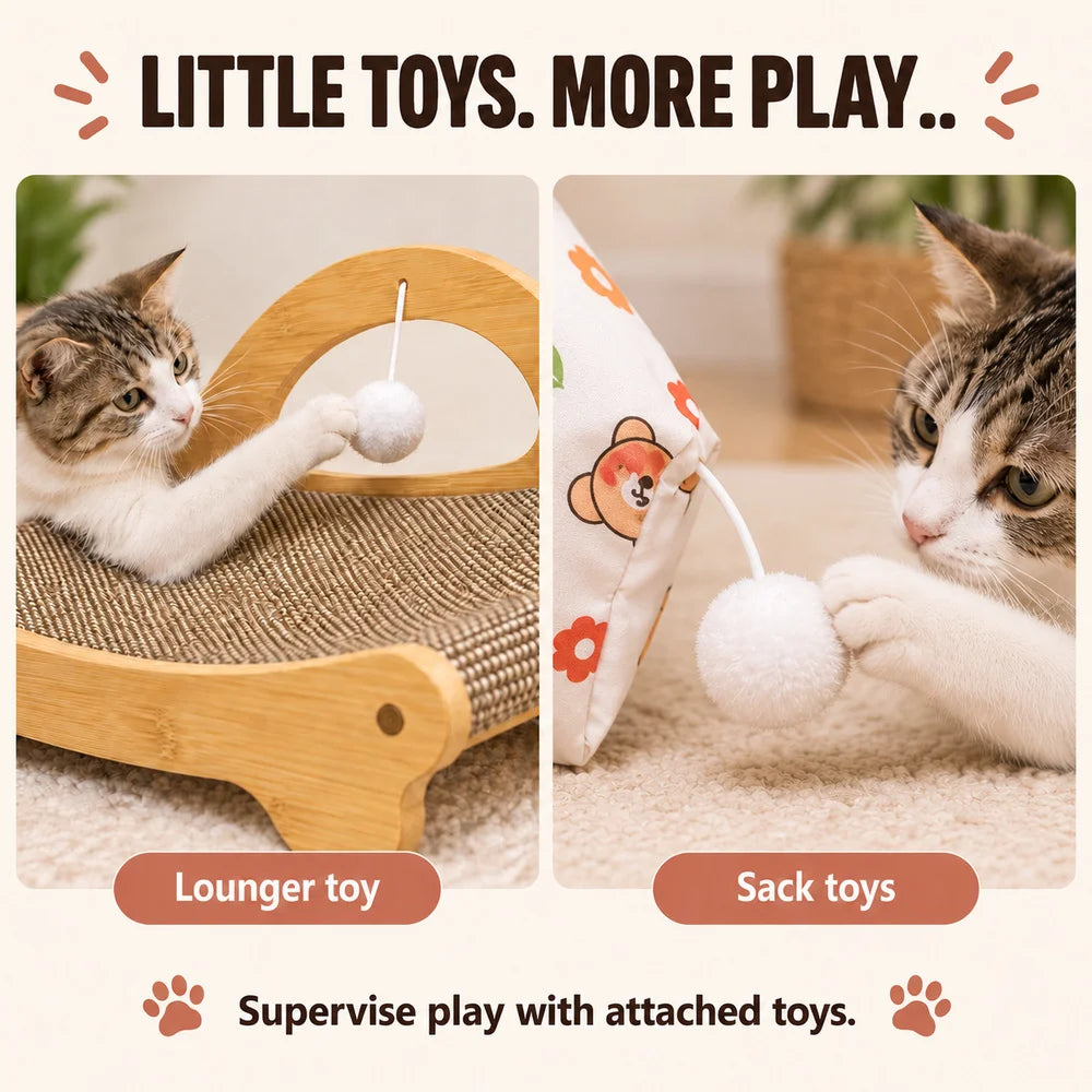 Zoe Cat Scratcher Lounger With Crinkle Tunnel And Hanging Toys