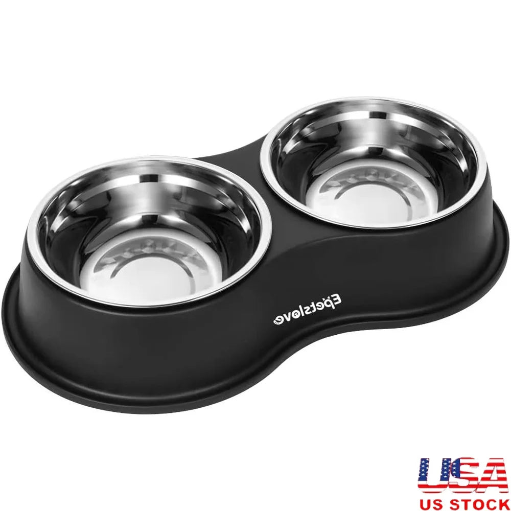 Hign-concerned Double Dog Bowls Stainless Steel Anti Skid