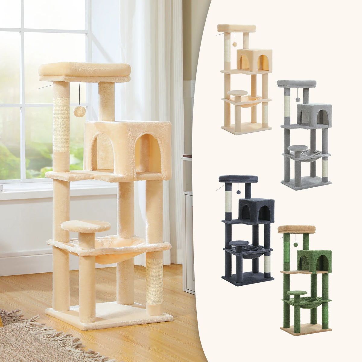 PEQULTI Five-Level Cat Tree with Condo, Hammock and Sisal Scratcher