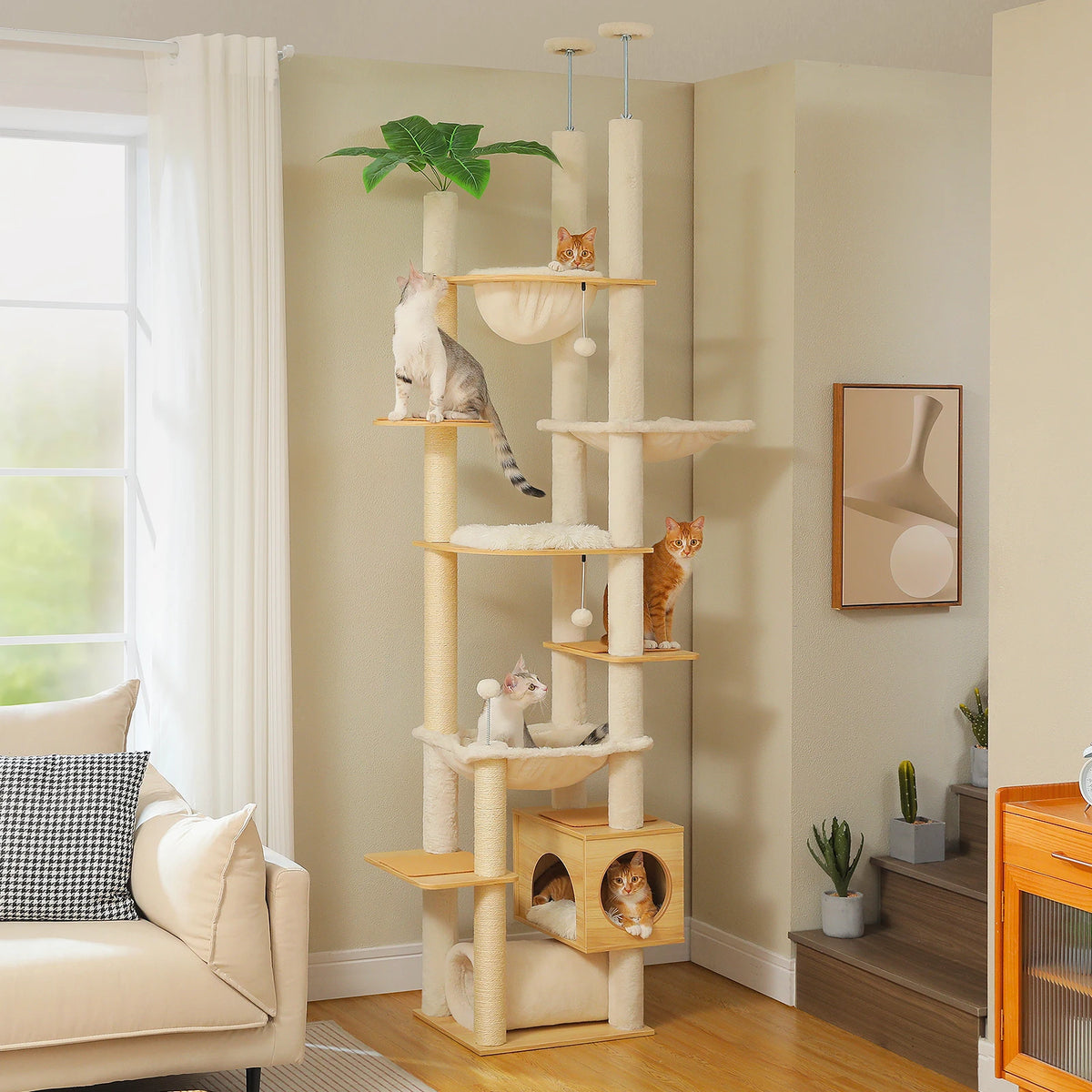 PAWZ Road Wooden Cat Tree with Hammock and Scratching Posts