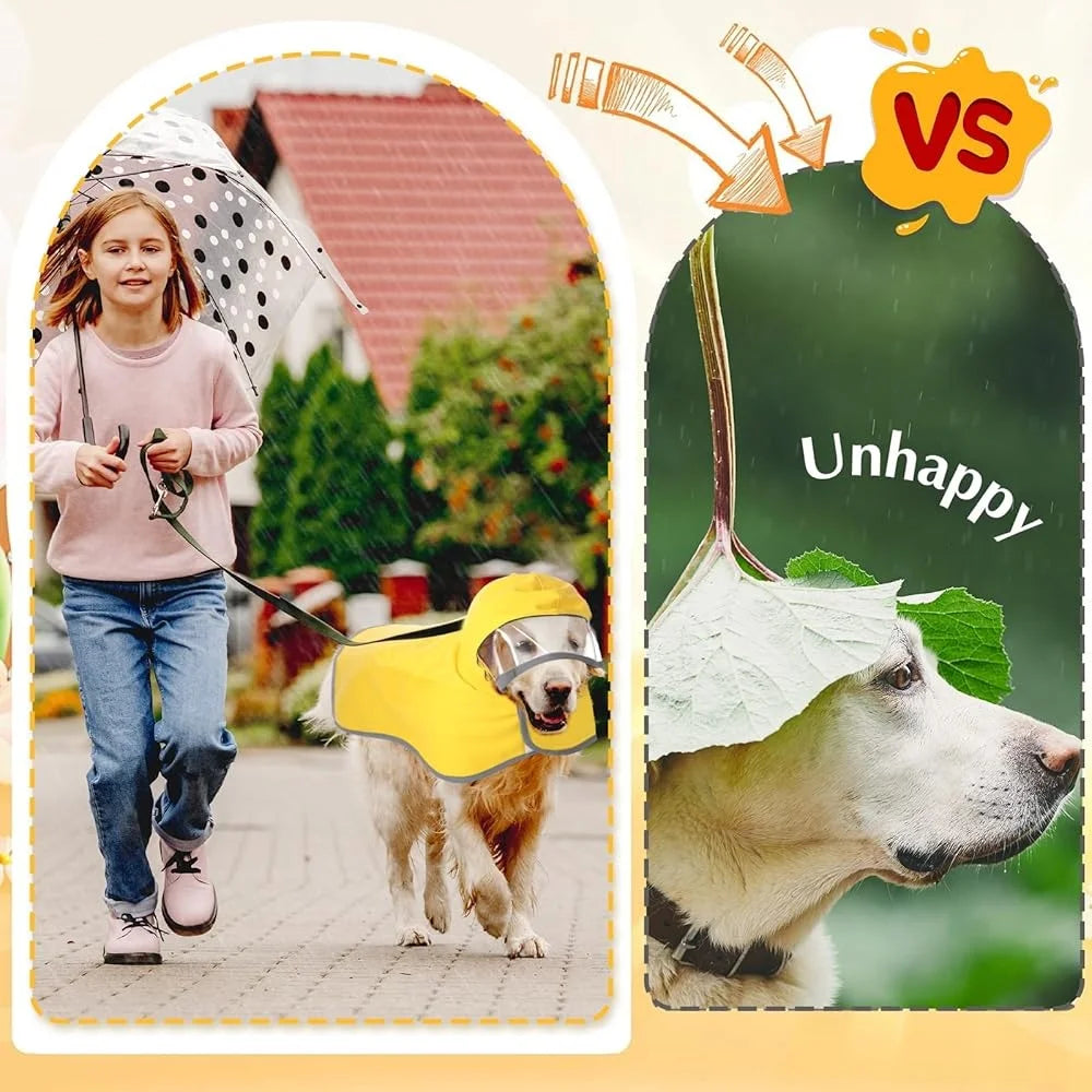 Waterproof Dog Raincoat Adjustable Reflective Slicker Poncho Transparent Hood Double Layer Comfort Outdoor Travel Utility