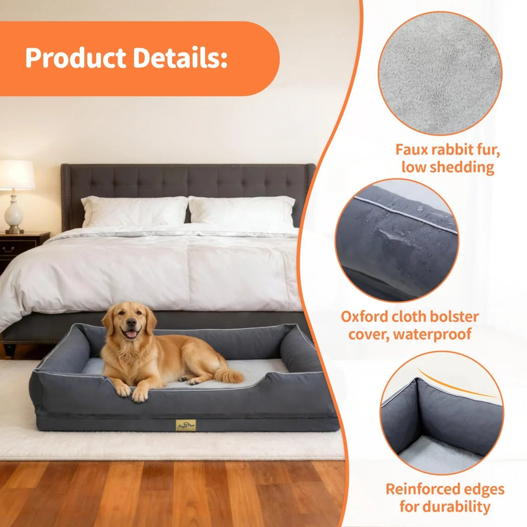 BORWART Orthopedic Dog Bed With Bolster For Deep Snuggling