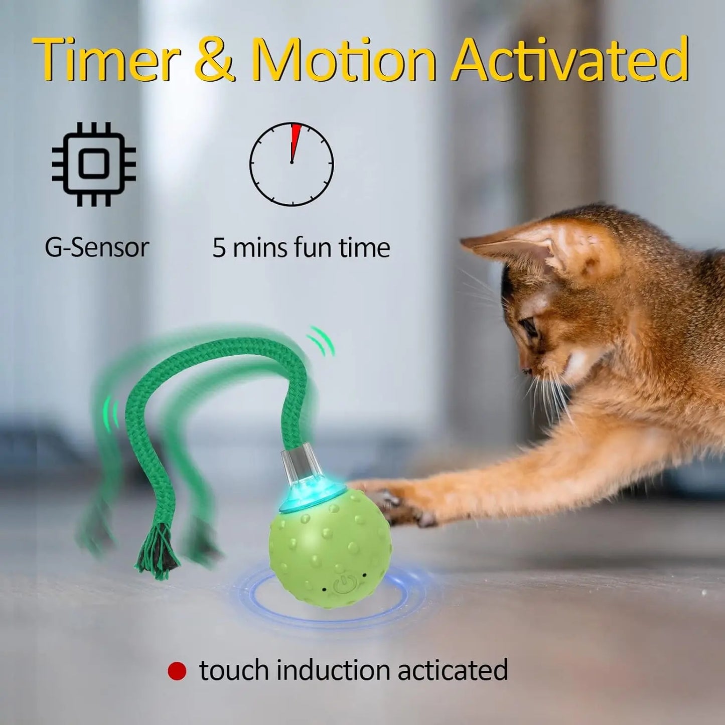 Interactive cat toy designed for adult cats,with automatic fast movement on the carpet,bird calls,and motion activated cat balls