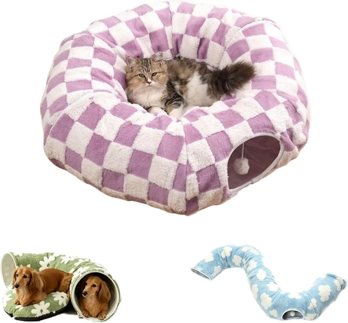 Dachshund Tunnel Bed Flower Design Plush Foldable Dog Bed