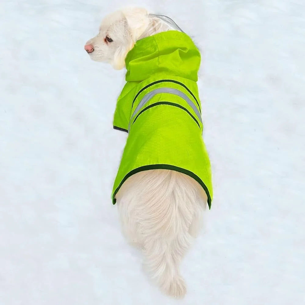 Waterproof Dog Raincoat Reflective Lightweight Breathable Hooded Slicker Jacket Adjustable Belly Strap Rain Poncho Outdoor Use