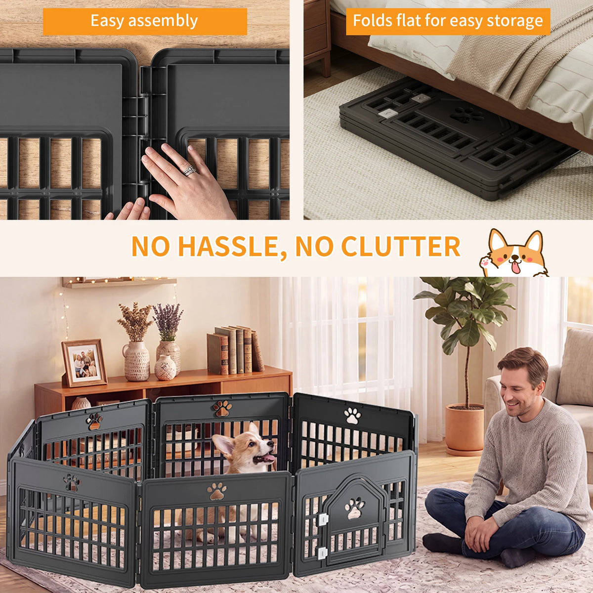 JHK Injection Molded Expandable Folding Indoor Outdoor Dog Playpen