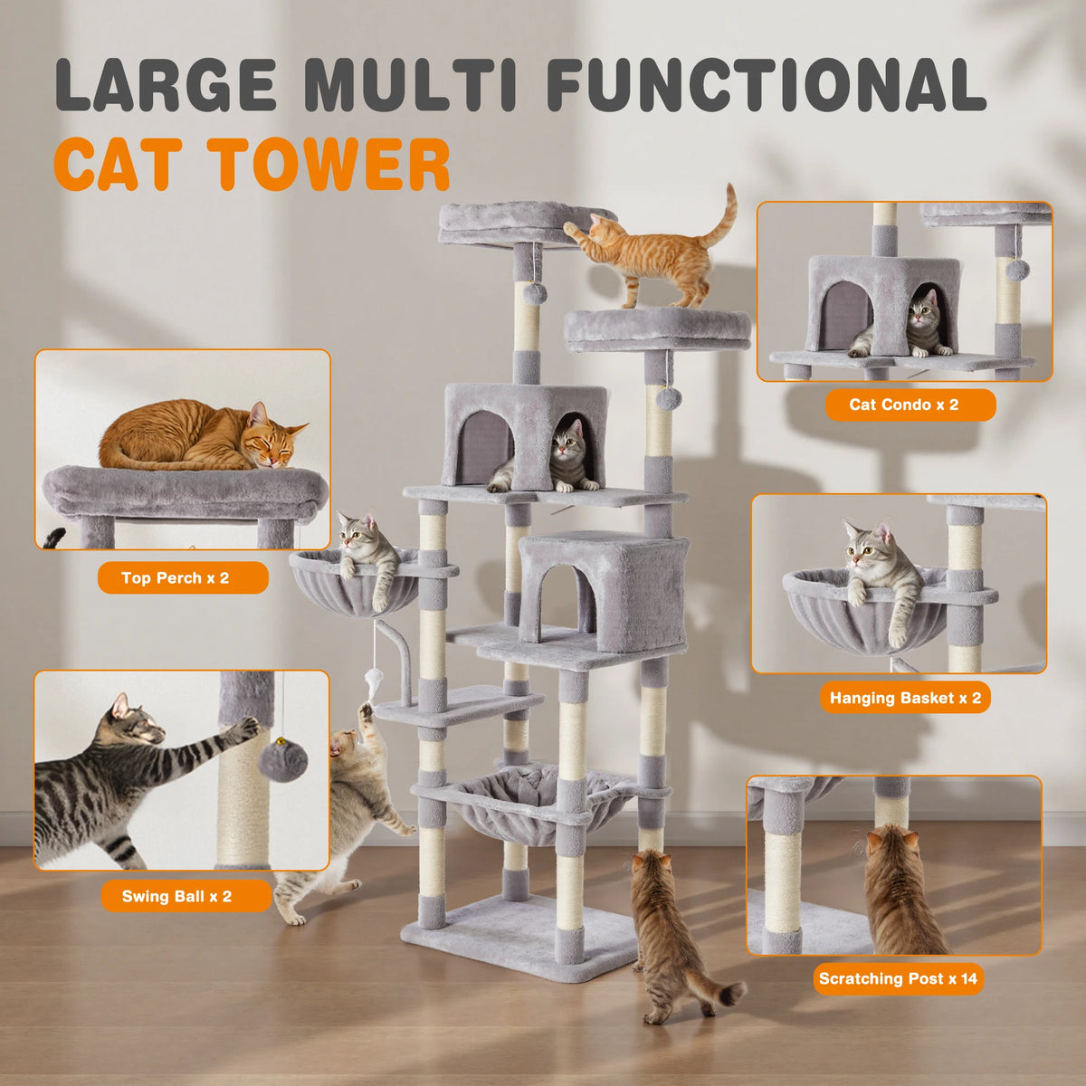 JHK Multi Level Cat Tree Tower With Sisal Scratching Posts