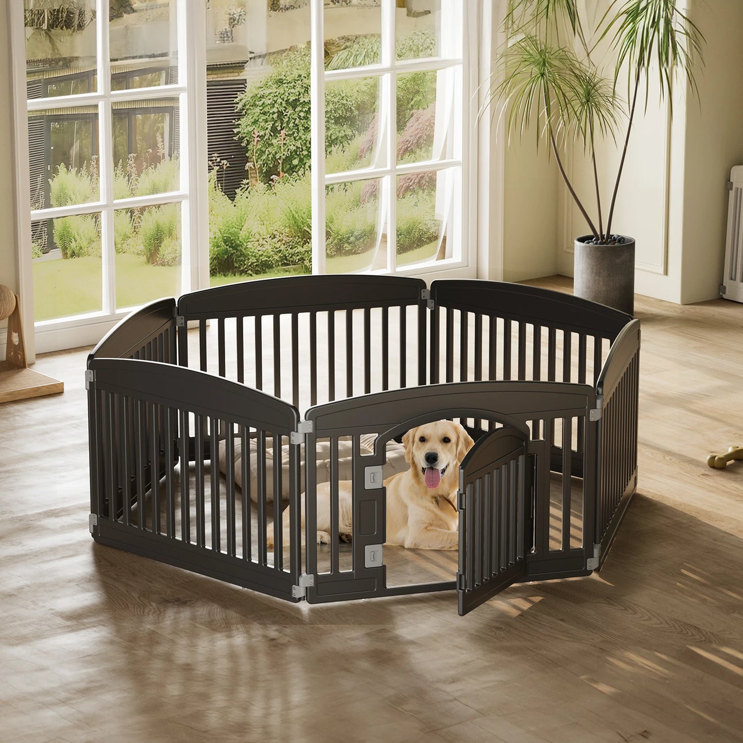JHK Plastic Dog Playpen Expandable Fence For Medium Dogs Indoor Outdoor