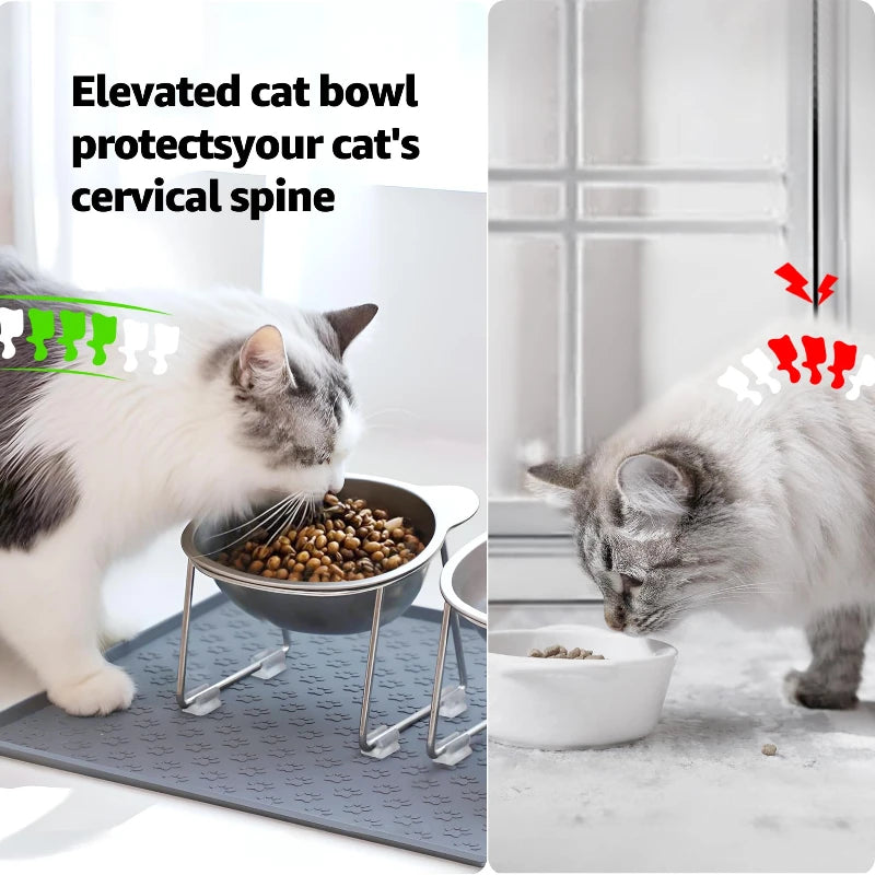 304 Stainless Steel Raised Cat Bowl With Tilted Neck Design